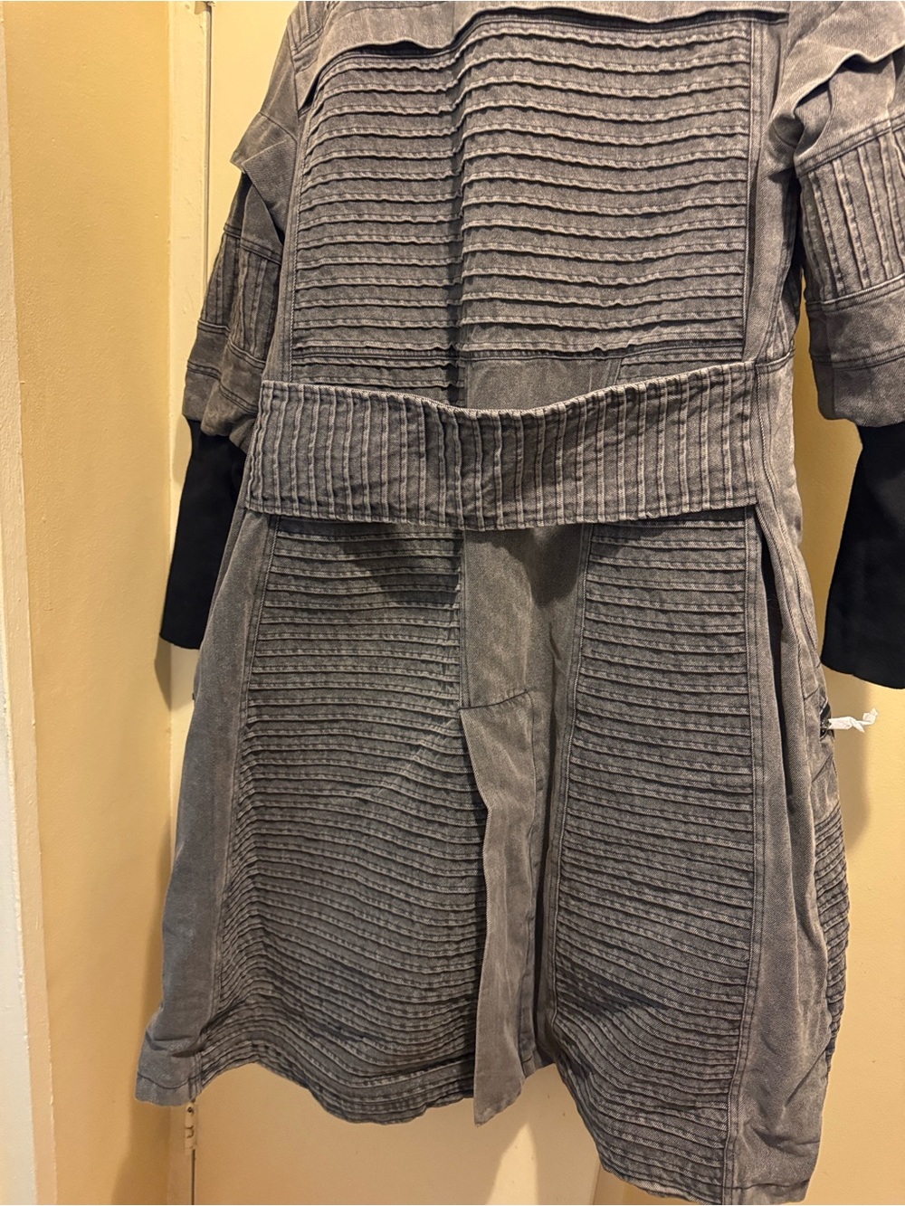 AKIRA Washed Gray Patchwork Trench Coat. - Picture 2 of 8